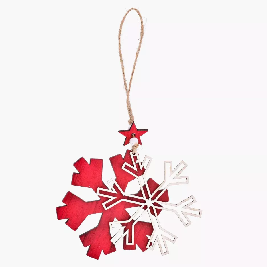 Zawieszka śnieżynka DUKA JUL SCOT 14 cm czerwona drewno