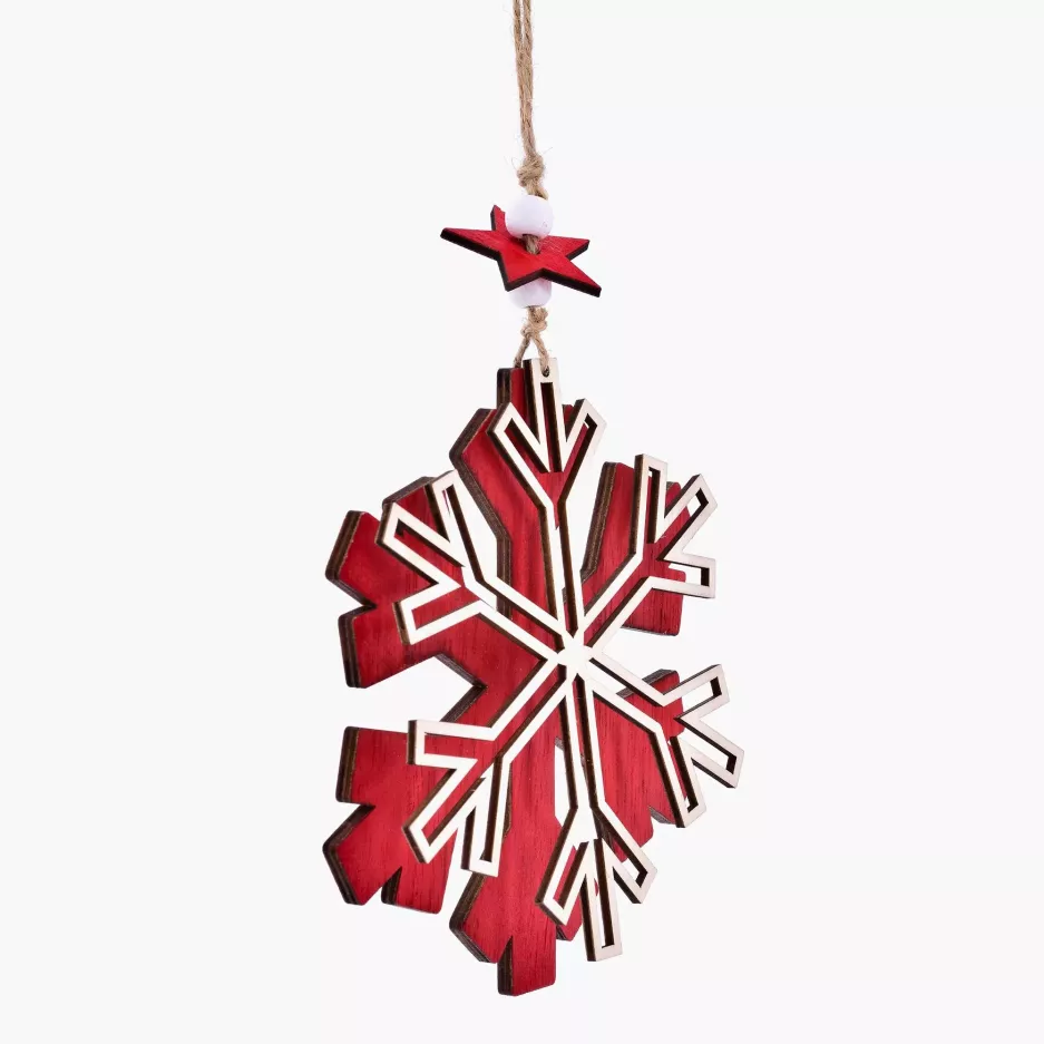 Zawieszka śnieżynka DUKA JUL SCOT 14 cm czerwona drewno