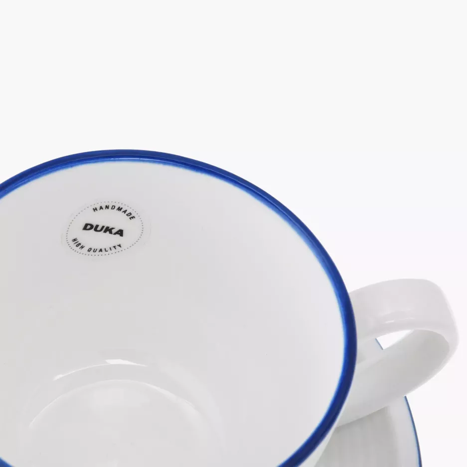 Filiżanka ze spodkiem DUKA KROG 420 ml biała granatowa porcelana