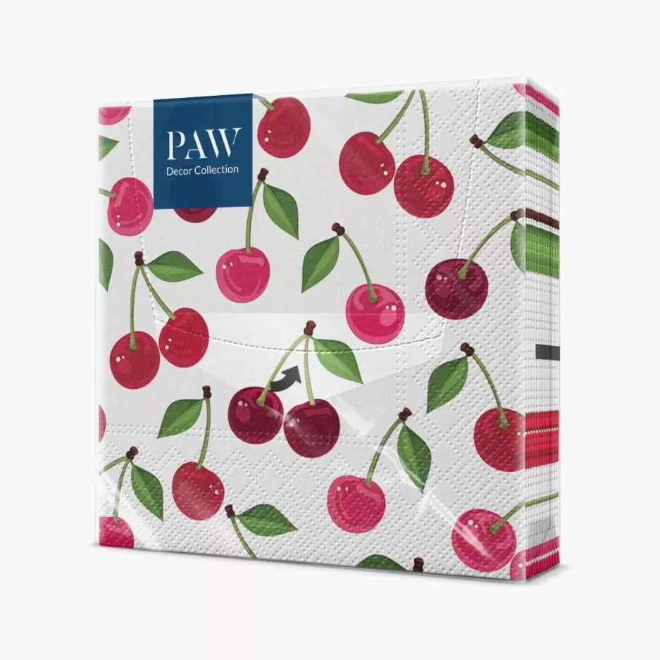 Serwetki papierowe PAW Cherries Pattern 33x33 cm 20 szt białe czerwone