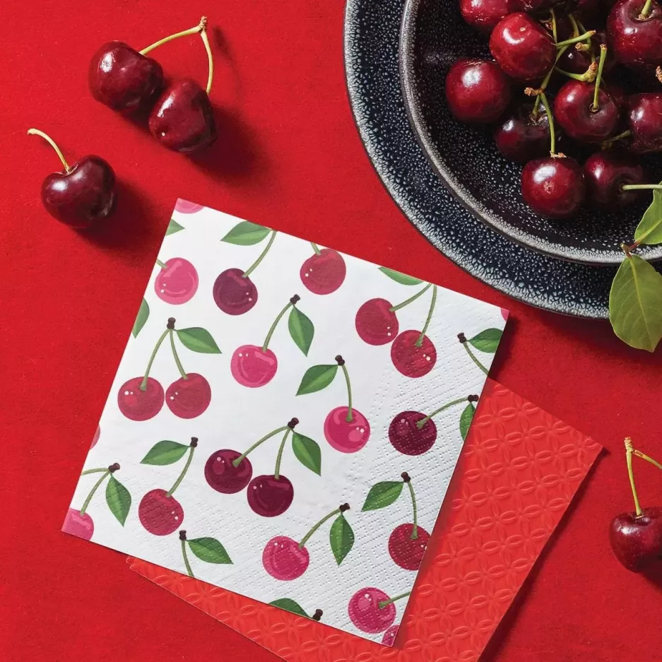 Serwetki papierowe PAW Cherries Pattern 33x33 cm 20 szt białe czerwone