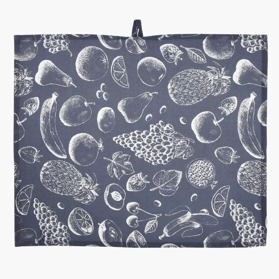 Ścierki kuchenne w owoce DUKA PLANTAGE 2 sztuki 60x50 cm granatowe białe