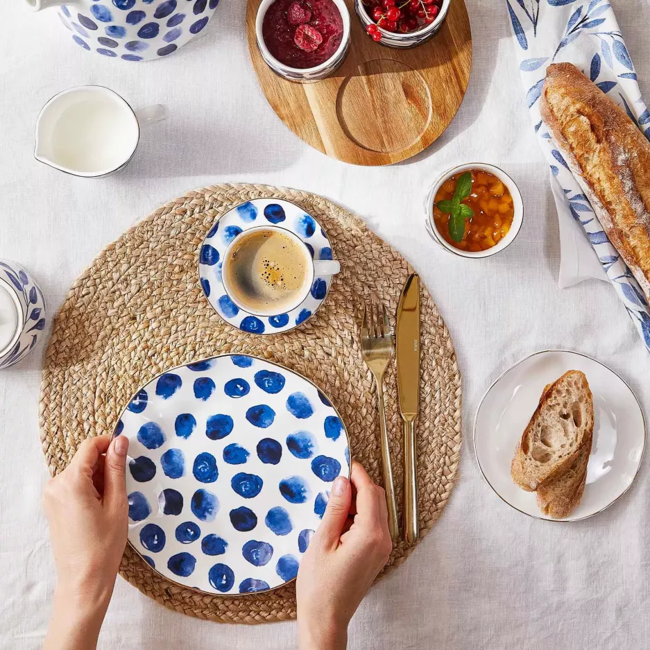 Filiżanka ze spodkiem DUKA RIVIERA 250 ml biała złota porcelana