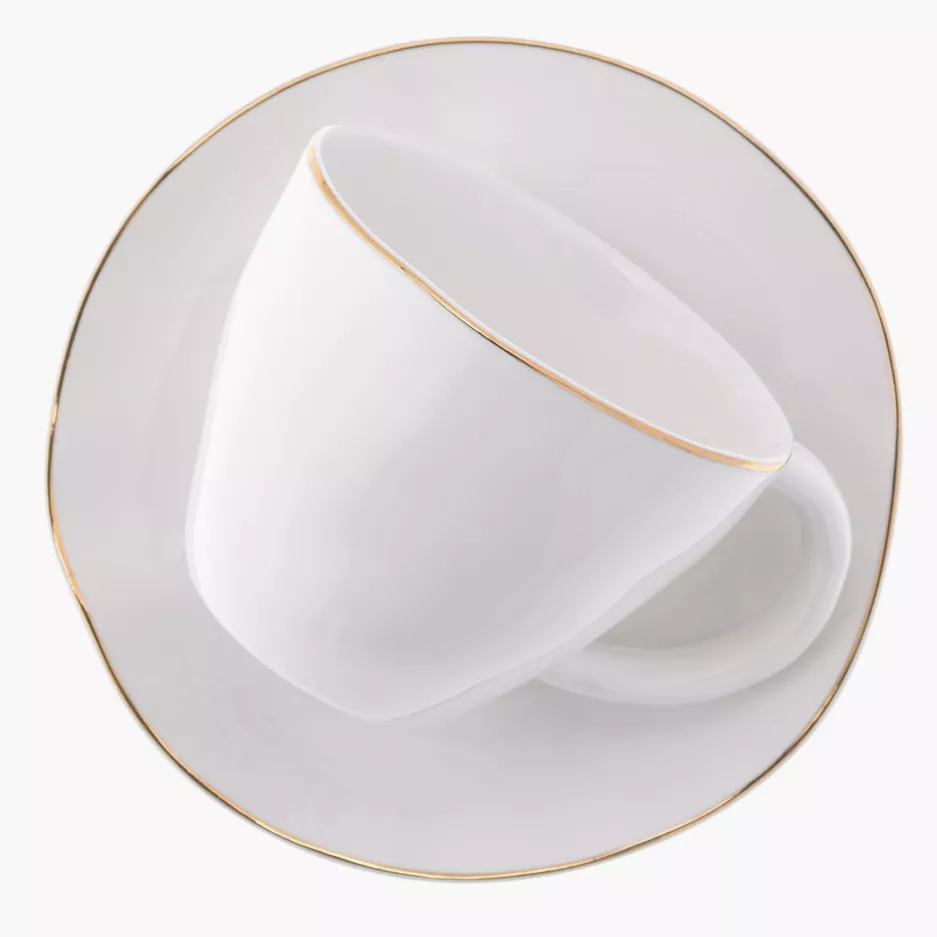 Filiżanka ze spodkiem DUKA RIVIERA 250 ml biała złota porcelana