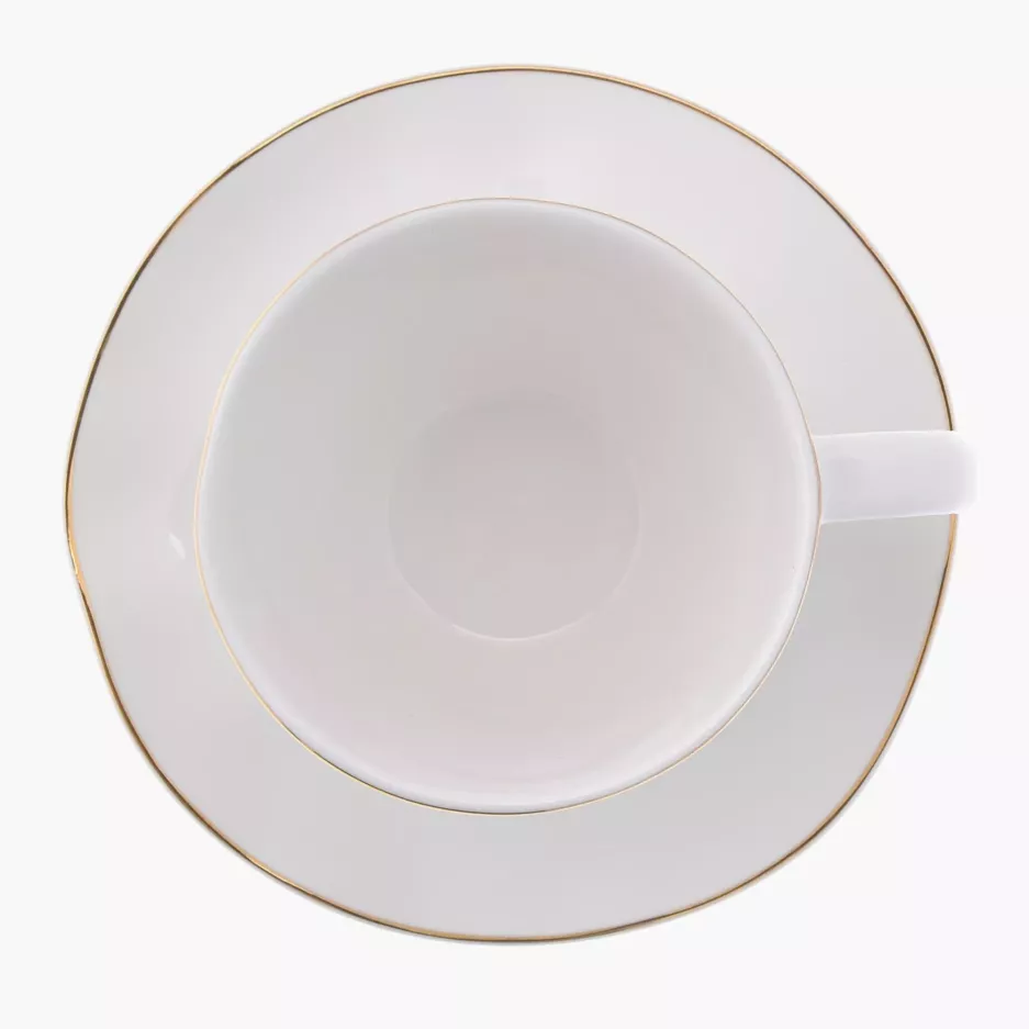 Filiżanka ze spodkiem DUKA RIVIERA 250 ml biała złota porcelana