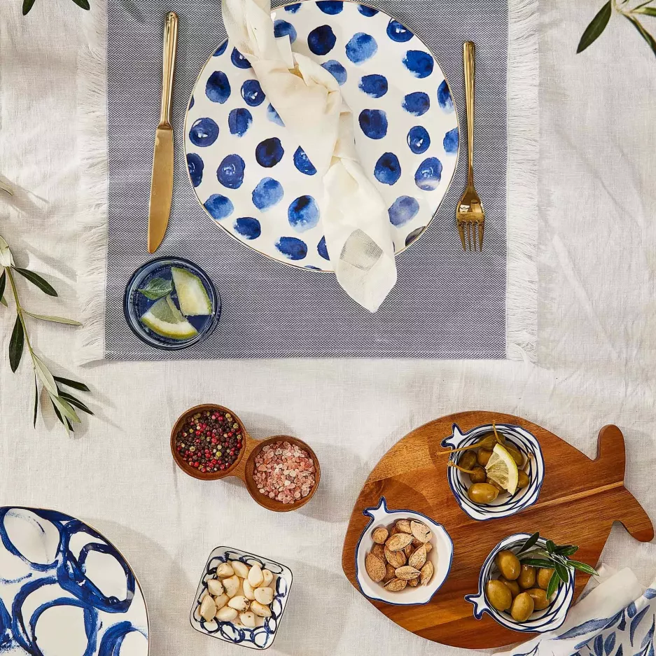 Filiżanka ze spodkiem w liście DUKA RIVIERA 250 ml niebieska porcelana