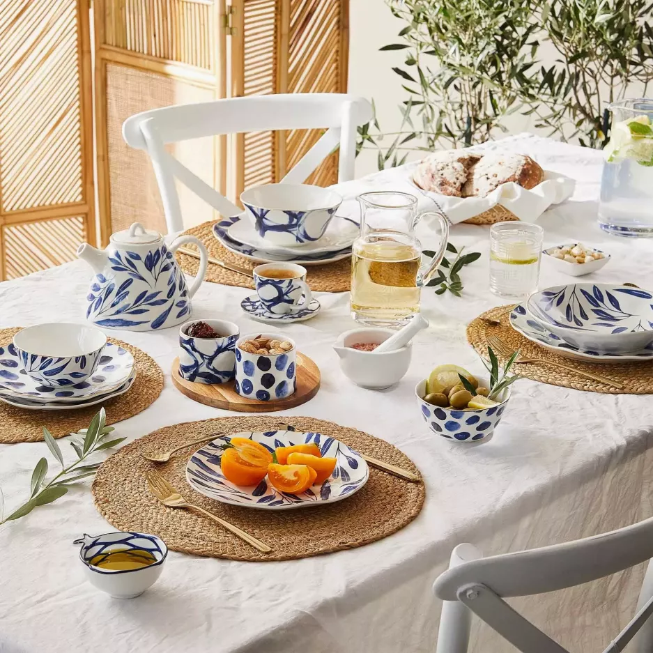 Filiżanka ze spodkiem w liście DUKA RIVIERA 250 ml niebieska porcelana