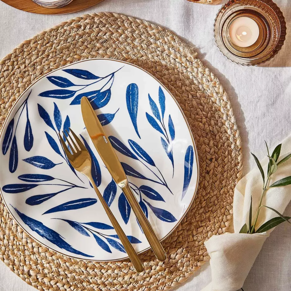 Filiżanka ze spodkiem w liście DUKA RIVIERA 250 ml niebieska porcelana