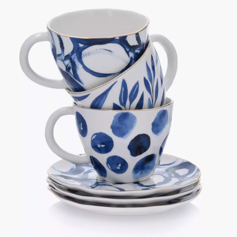 Filiżanka ze spodkiem w liście DUKA RIVIERA 250 ml niebieska porcelana