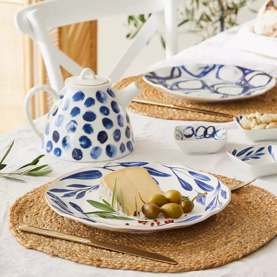 Filiżanka ze spodkiem w liście DUKA RIVIERA 250 ml niebieska porcelana