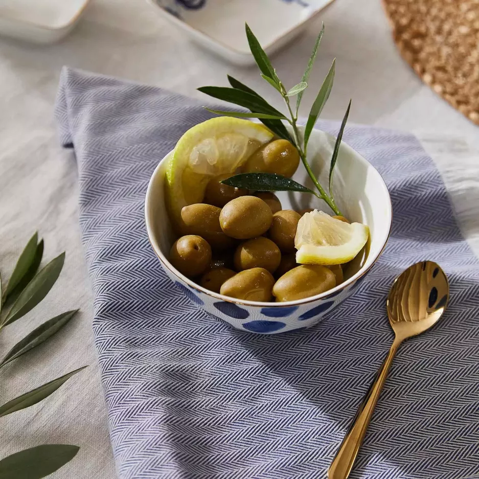 Filiżanka ze spodkiem w liście DUKA RIVIERA 250 ml niebieska porcelana