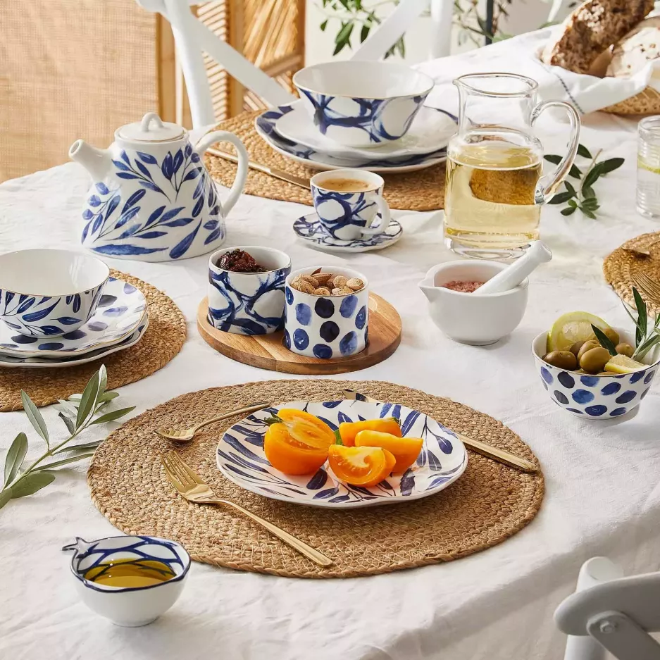 Cukiernica w liście DUKA RIVIERA biała niebieska porcelana