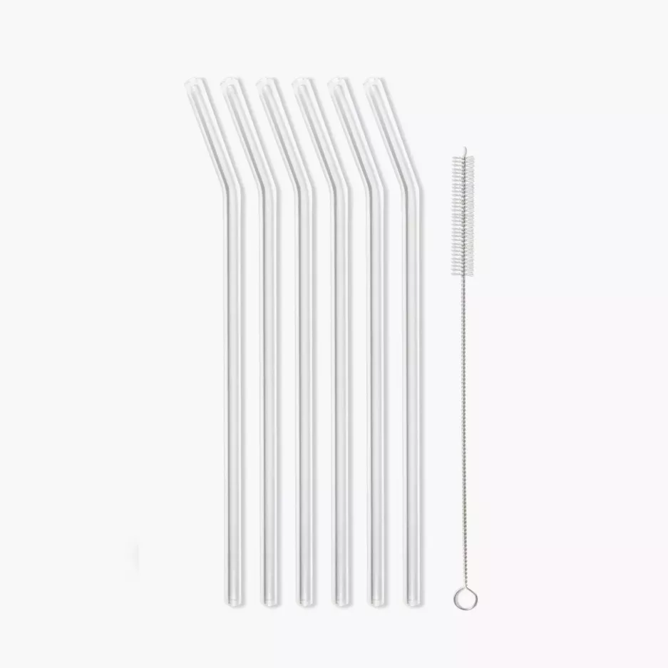 Słomki ze szczoteczką zakrzywione VIALLI DESIGN 23 cm 6 szt. szklane