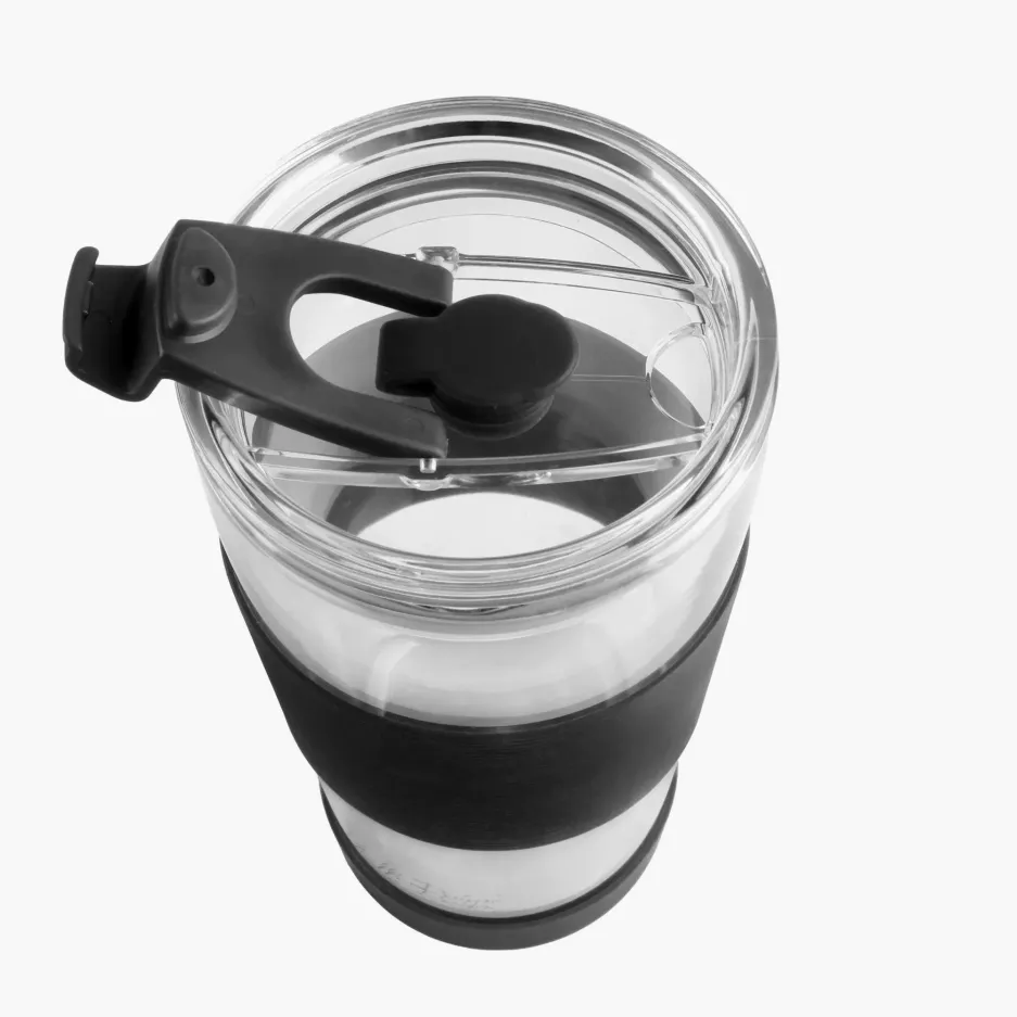 Kubek termiczny ze słomką VIALLI DESIGN FUORI 600 ml czarny szklany