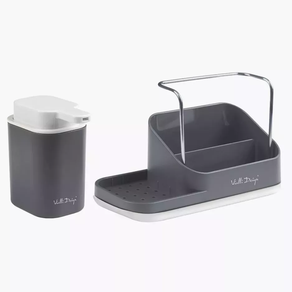 Organizer kuchenny z dozownikiem na płyn VIALLI DESIGN LIVIO DUO szary