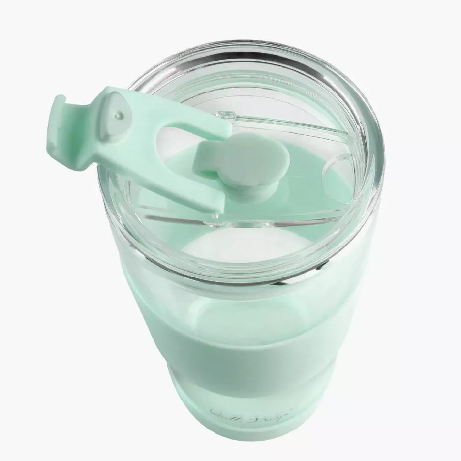Kubek termiczny ze słomką VIALLI DESIGN FUORI 600 ml miętowy szklany