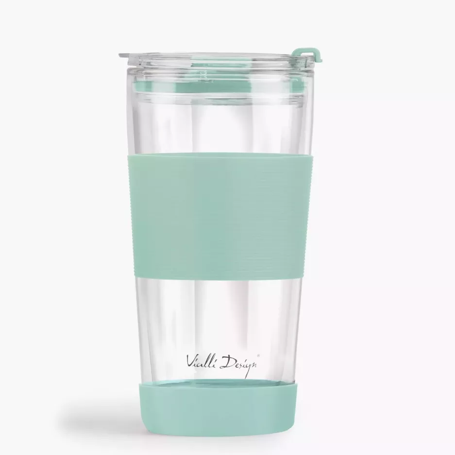 Kubek termiczny ze słomką VIALLI DESIGN FUORI 600 ml miętowy szklany