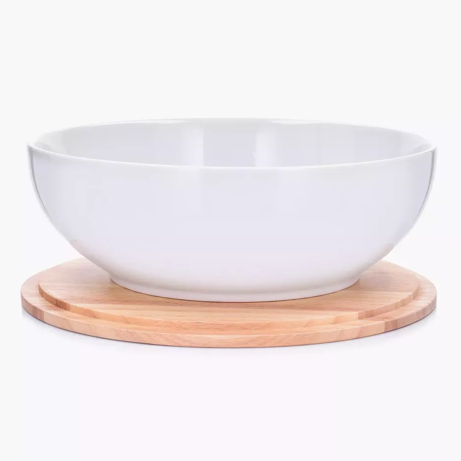 Misa sałatkowa z pokrywką DUKA WAREWOOD 30x10 cm biała porcelana drewno