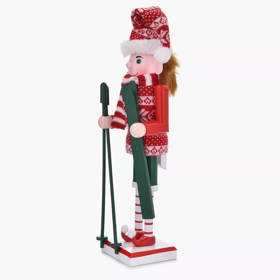 Dekoracja świąteczna figurka z nartami DUKA NORALF ELF 28.5 cm czerwona