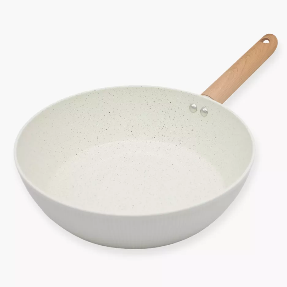 Patelnia głęboka z pokrywką DUKA GRAN 28 cm beżowa szara aluminiowa