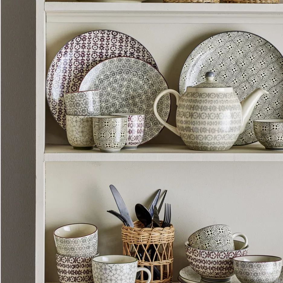 Talerz BLOOMINGVILLE KARINE 20cm beżowo-zielony zestaw 4szt.