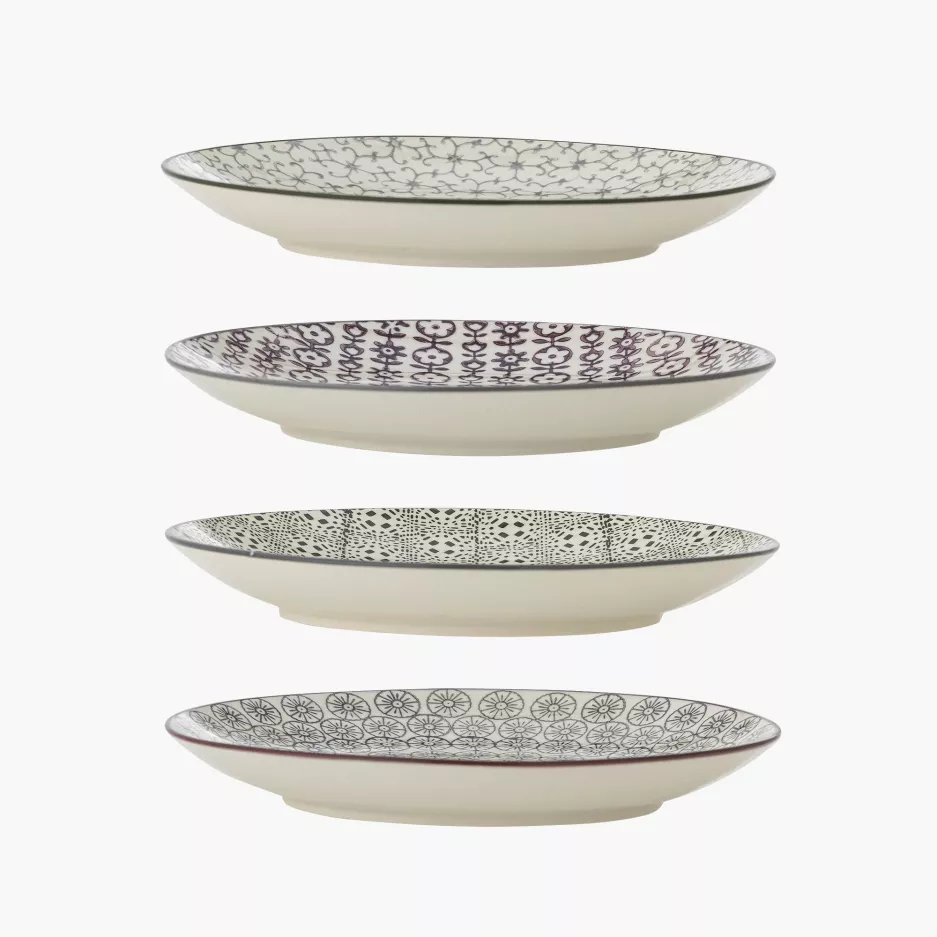 Talerz BLOOMINGVILLE KARINE 20cm beżowo-zielony zestaw 4szt.