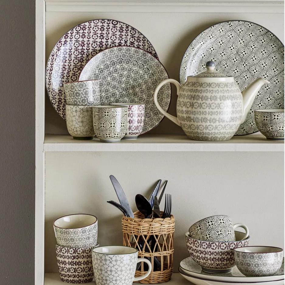 Talerz BLOOMINGVILLE KARINE 25cm beżowo-zielony zestaw 4szt.