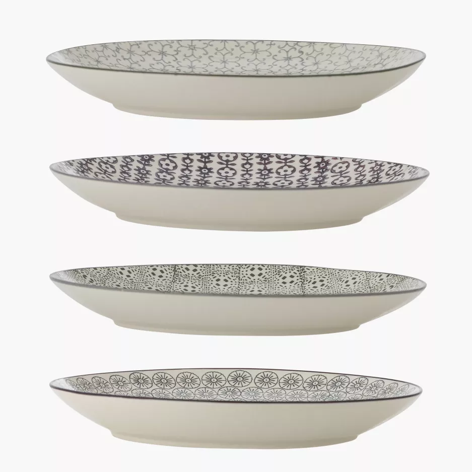 Talerz BLOOMINGVILLE KARINE 25cm beżowo-zielony zestaw 4szt.