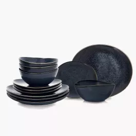 Zestaw obiadowy TIME BLACK 12 el. grafitowy porcelanowy