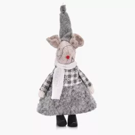 Dekoracja świąteczna mysz stojąca w sukience DUKA LILLIPUT 11 cm szara