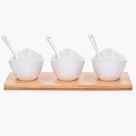 Zestaw miseczek z podstawką DUKA BAMBOO 3 sztuki białe porcelana