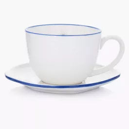 Filiżanka ze spodkiem DUKA KROG 420 ml biała granatowa porcelana