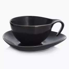 Filiżanka ze spodkiem DUKA TIME BLACK 350 ml grafitowa porcelanowa