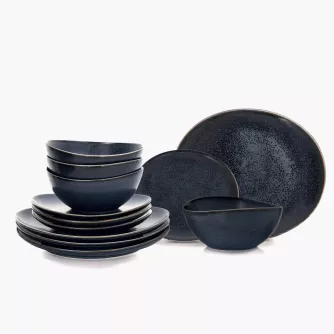 Zestaw obiadowy TIME BLACK 12 el. grafitowy porcelanowy