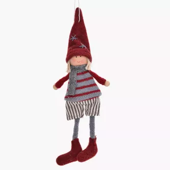 Dekoracja świąteczna lalka wisząca DUKA LILLIPUT 15 cm czerwona szara