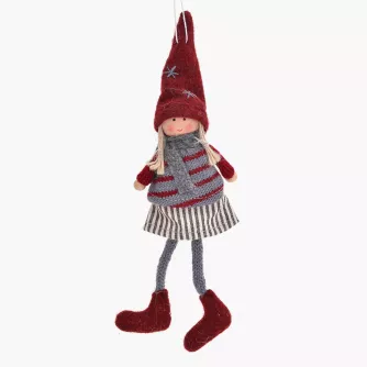 Dekoracja świąteczna lalka wisząca DUKA LILLIPUT 15 cm szara czerwona