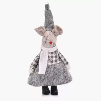 Dekoracja świąteczna mysz stojąca w sukience DUKA LILLIPUT 11 cm szara