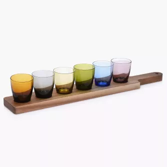 Kieliszki do shotów wódki na desce DUKA SHOT 6 szt kolorowe szklane