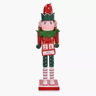 Dekoracja świąteczna figurka z kalendarzem DUKA NORALF ELF 37 cm czerwona