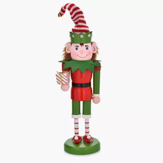 Dekoracja świąteczna figurka z prezentem DUKA NORALF ELF 36 cm czerwona zielona